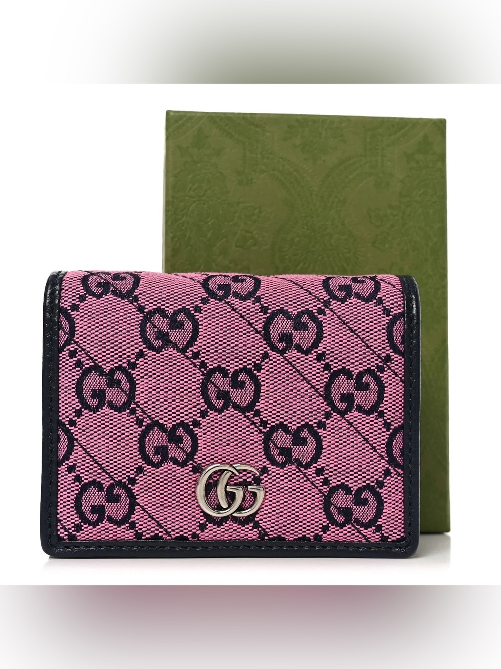 Gucci Pink GG Canvas Card Wallet with Double G Logo